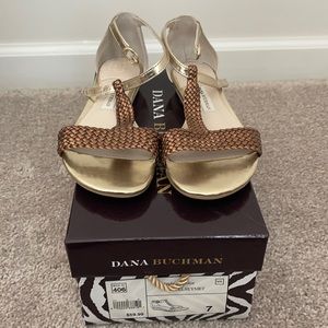 Two tone braided sandal wedge